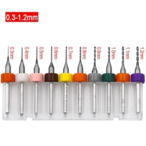 10 Piece Tungsten Carbide Micro Drill Set 0.3mm to 1.2mm
